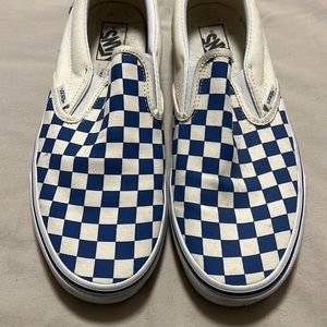 MENS 10.5 SLIP ON VANS BLUE CHECKER
